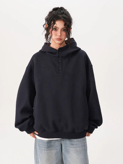 Layer Double-Neck Buttoned Hoodie