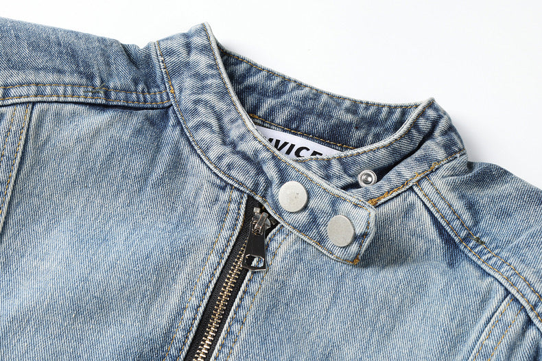 Retro Stand Collar Denim Jacket