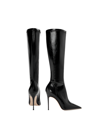 Sleek Leather Stiletto Zipper Knee Boots