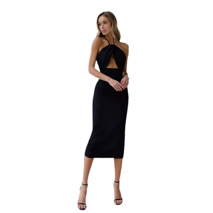 Halter Elegance Cutout Bodycon Midi Dress