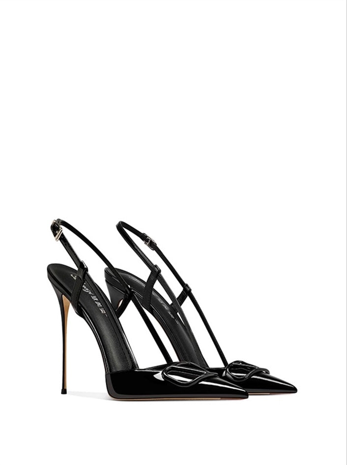 Glossy Buckle Strap Pointed Toe Heels