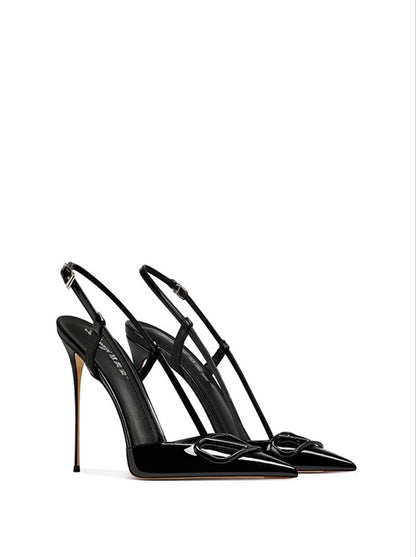 Glossy Buckle Strap Pointed Toe Heels