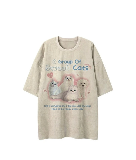 Summer Cat T Shirt Oversized Style