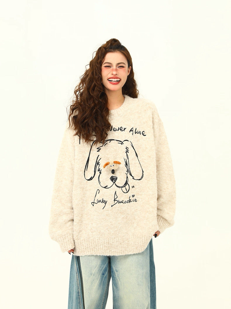 Cozy Puppy 3-D Loose Knit Sweater