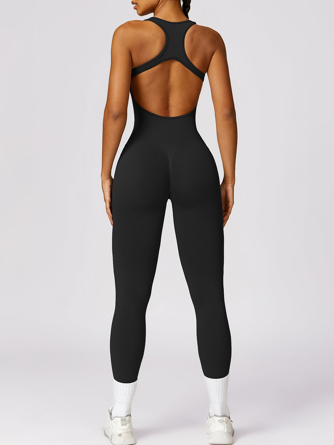 Basic Bae Sleeveless Cutout Racerback Active Jumpsuit - bllue yonders