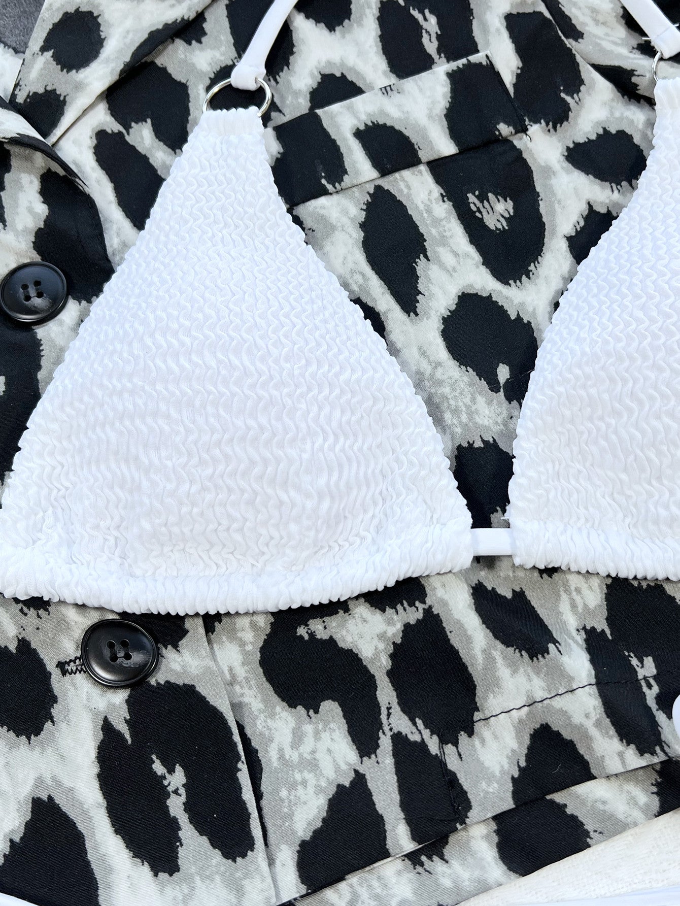 Textured Halter Neck Tie Side Bikini Set Trendsi