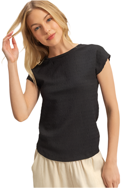 Round Neck Cap Sleeve Knit Top