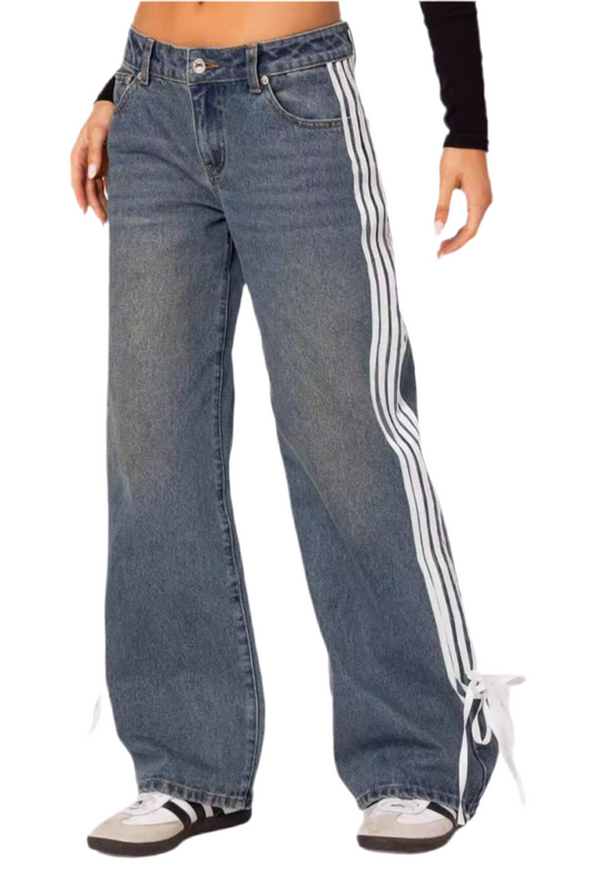 Retro Side Stripe Denim Pants