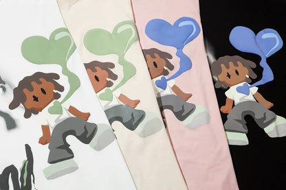 Oversized Cartoon Couple Graphic Casual Anime Tee