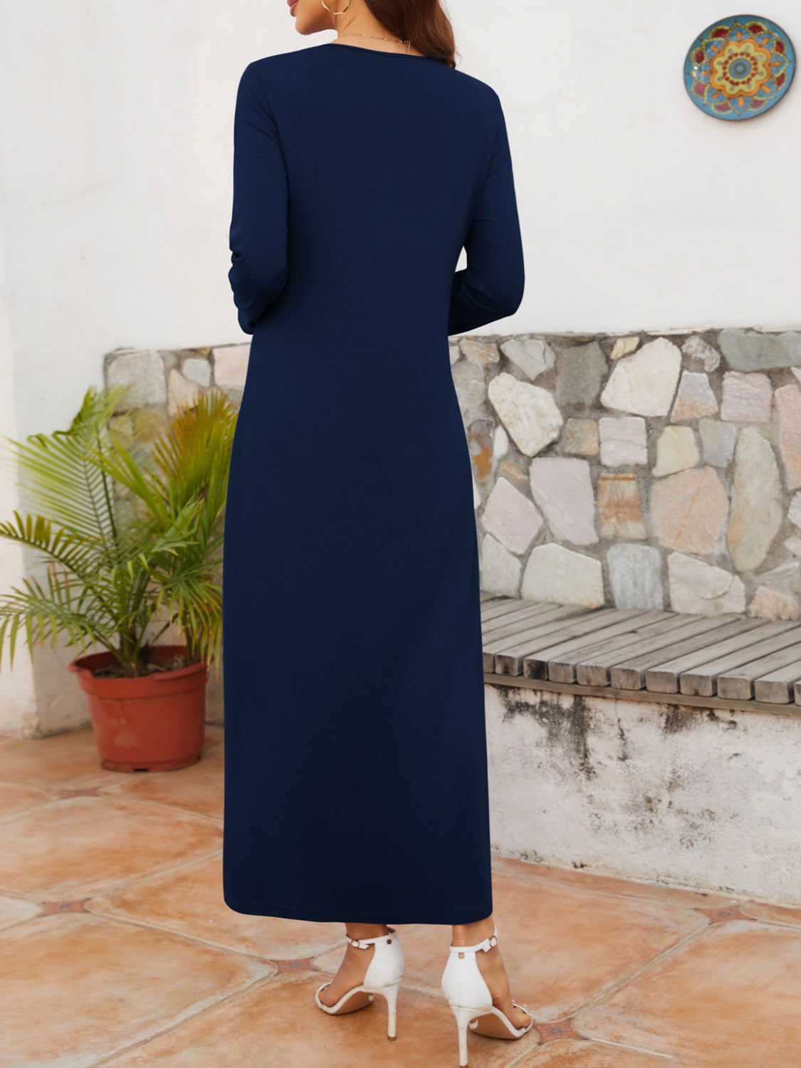 Twisted Round Neck Long Sleeve Dress - bllue yonders