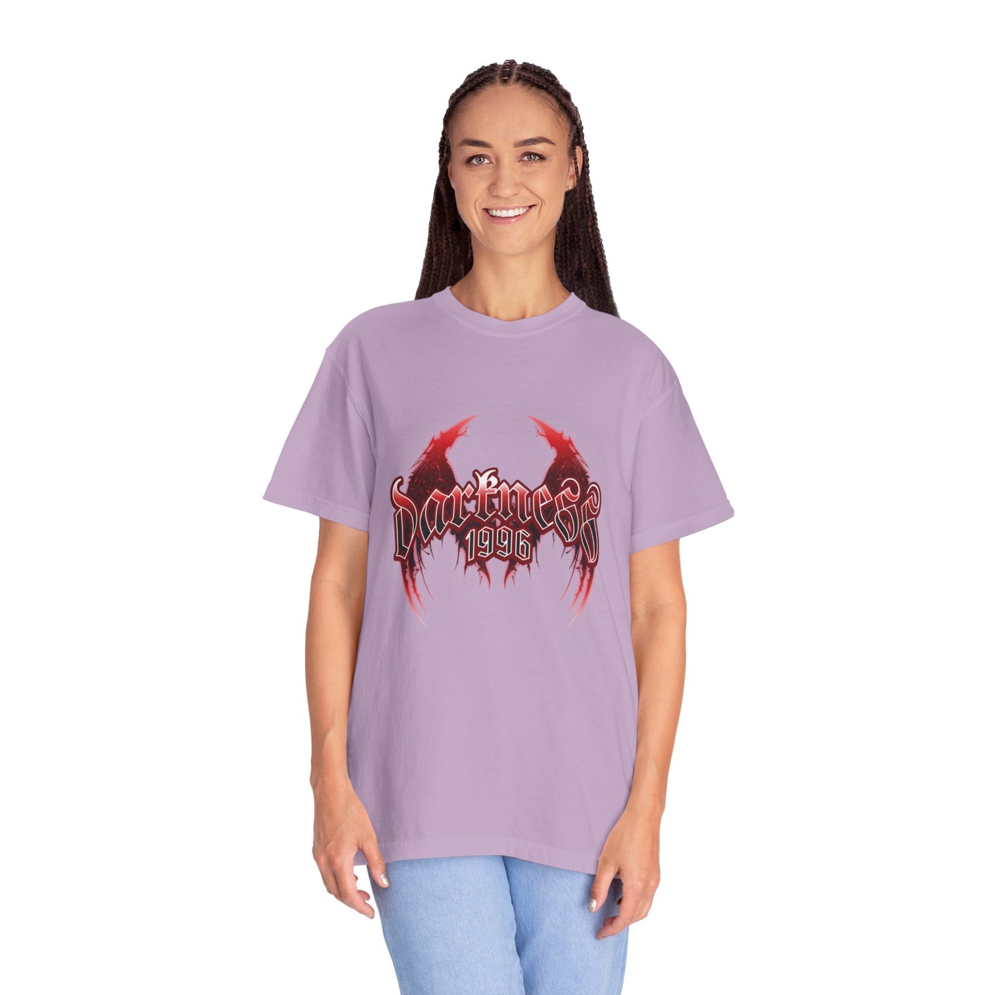 Darkness 1996 Gothic Graphic T-Shirt with Red Accents