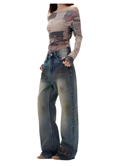 Retro Ripped Baggy Street Denim