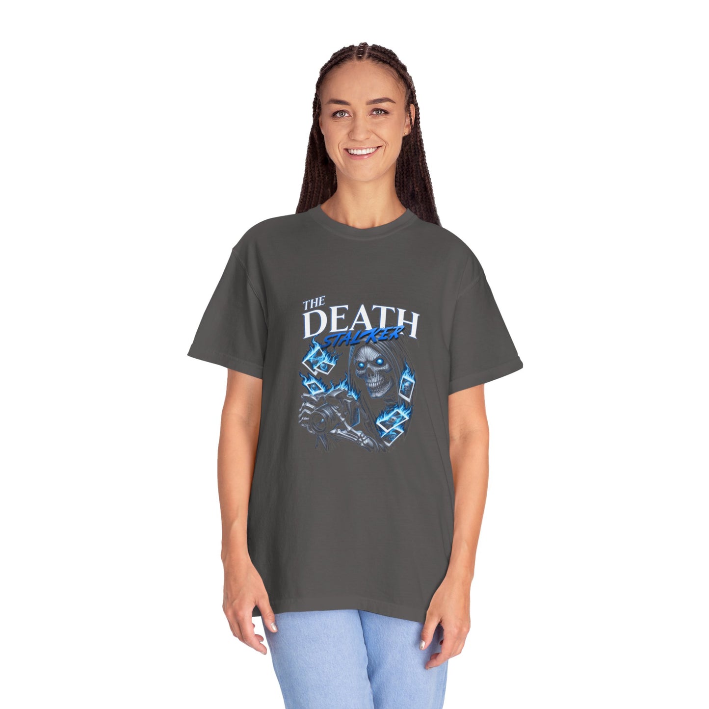 The Death Stalker Graphic T-Shirt with Haunting Blue Accents