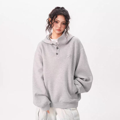 Layer Double-Neck Buttoned Hoodie