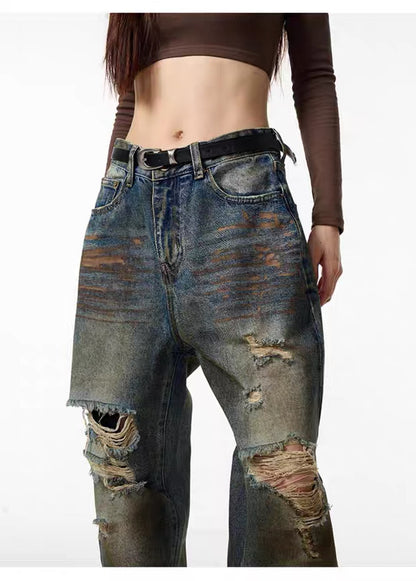 Retro Ripped Baggy Street Denim