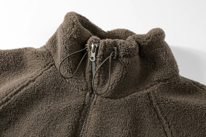 Cozy Drawstring Cropped Fleece Zip Jacket