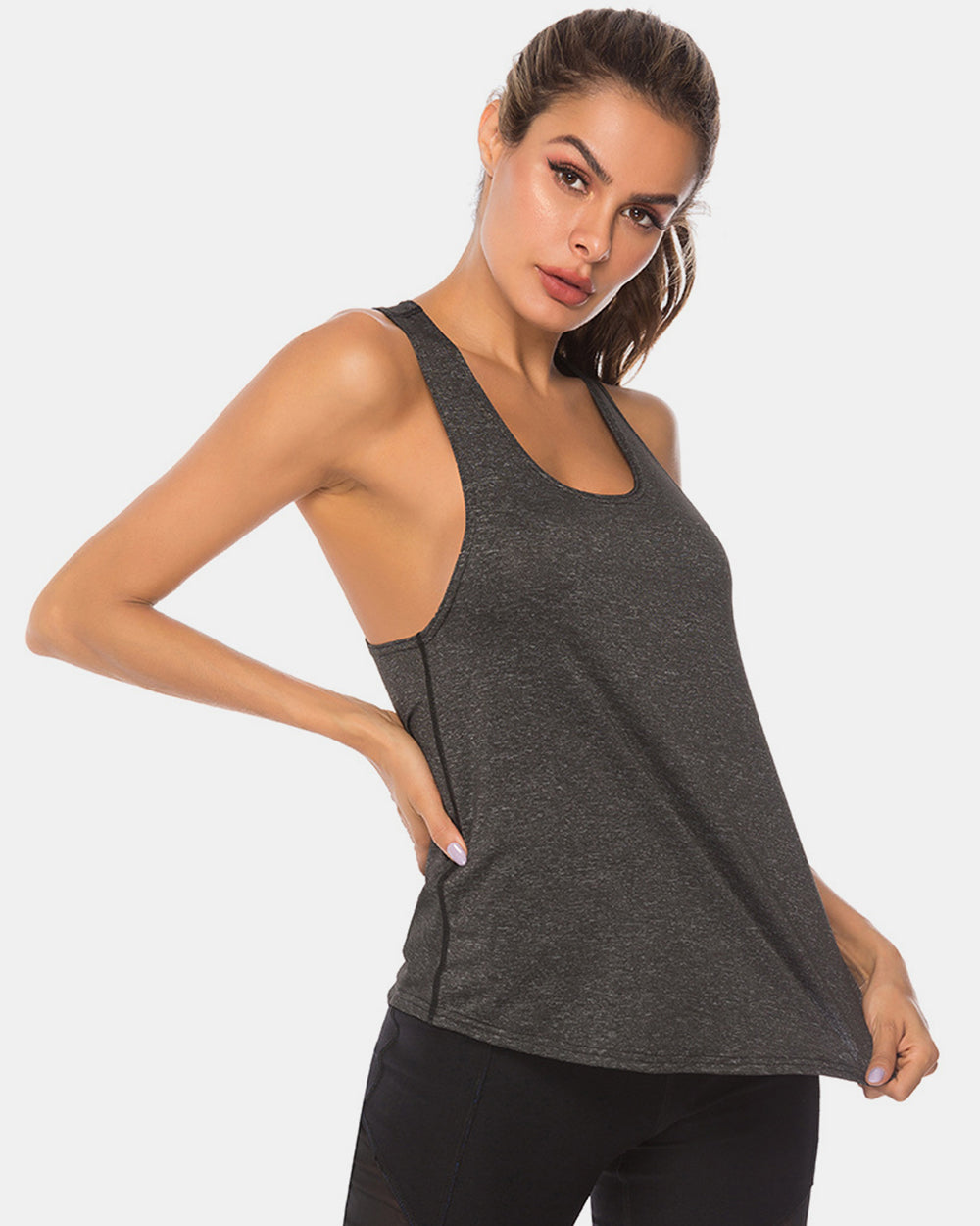 Full Size Scoop Neck Wide Strap Active Tank - bllue yonders