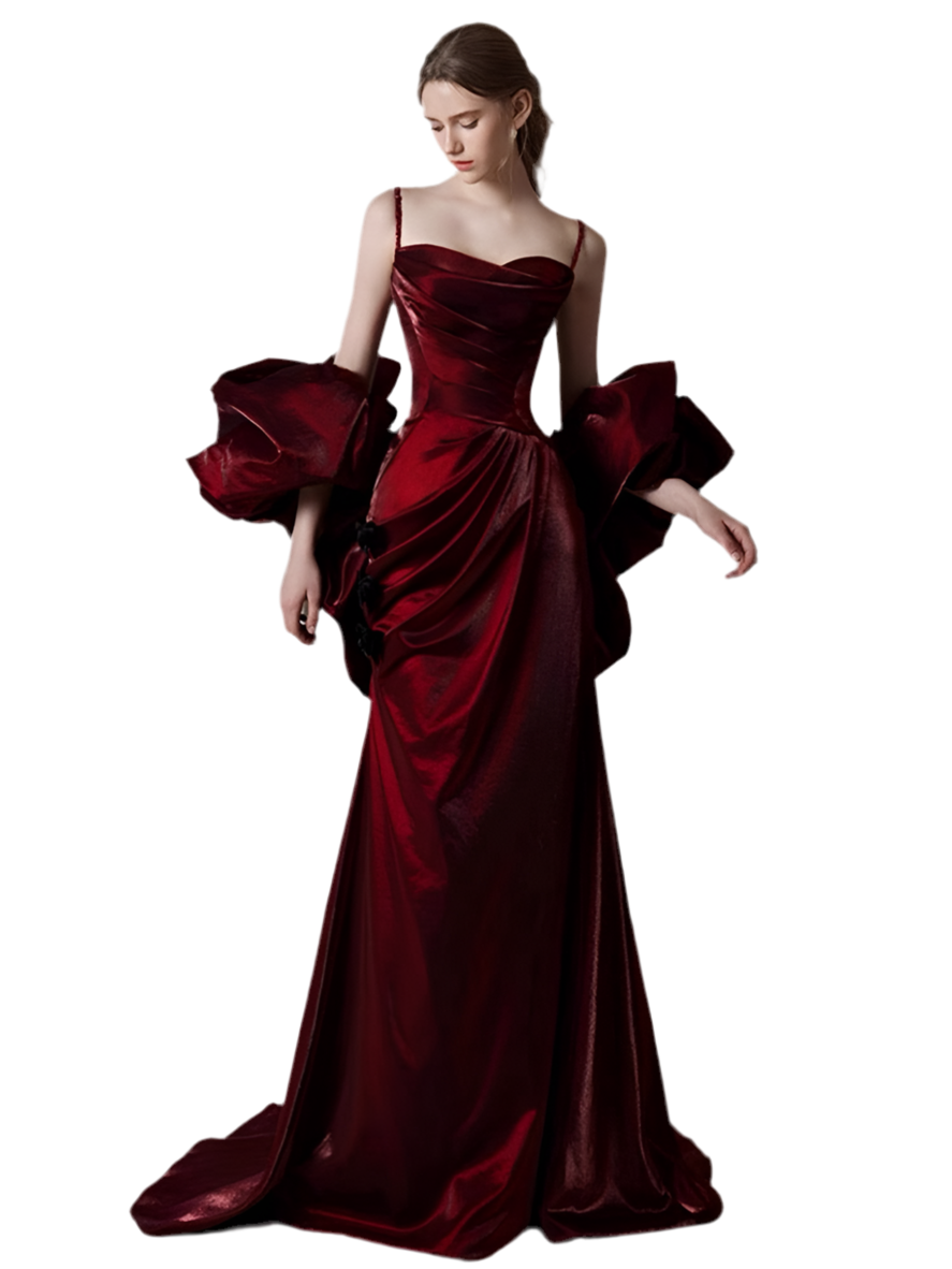 Luxury Burgundy Ruffle Fishtail Dress