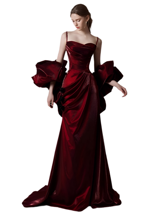 Luxury Burgundy Ruffle Fishtail Dress