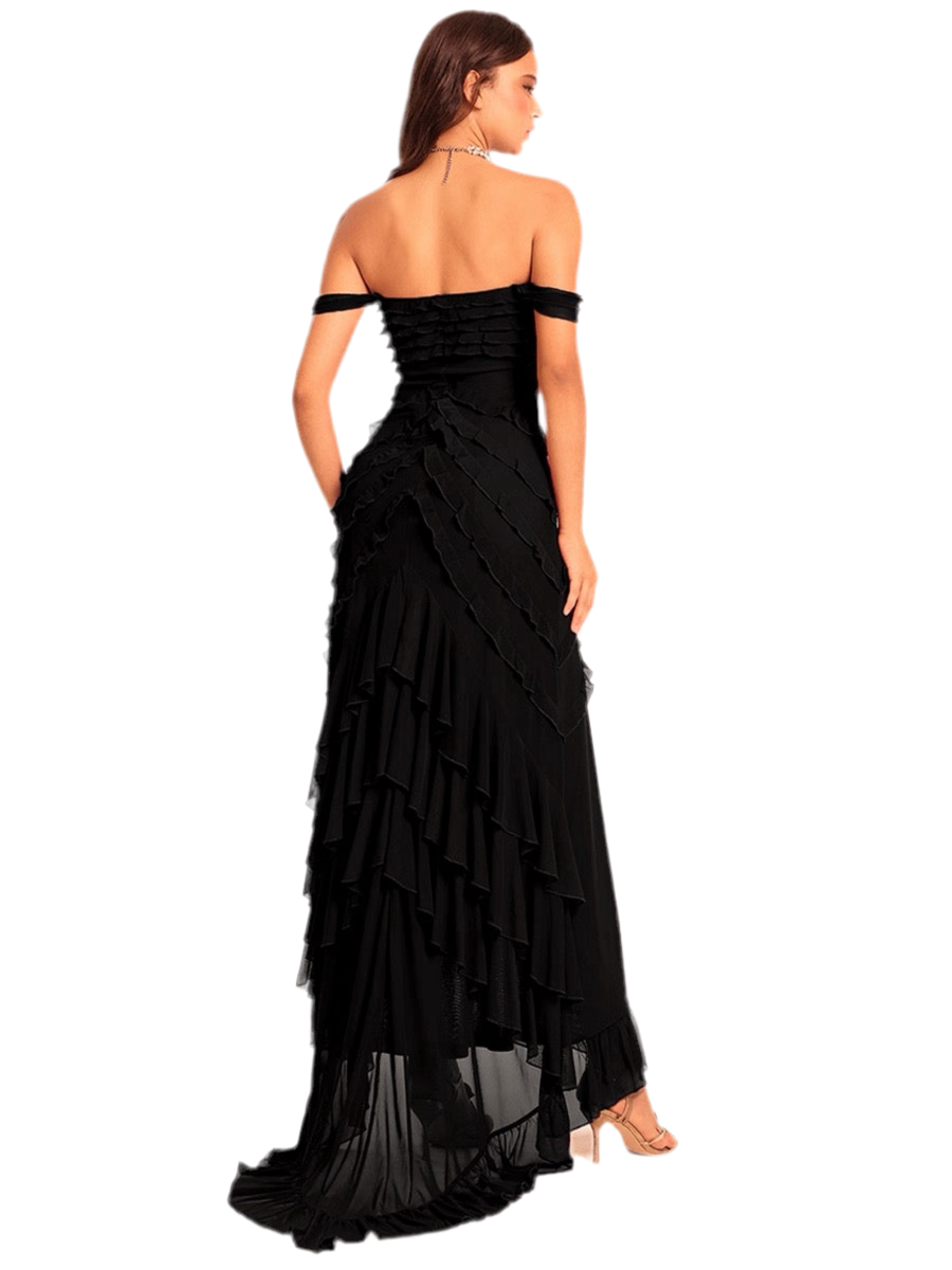 Off-Shoulder Ruffle Slit Evening Dress