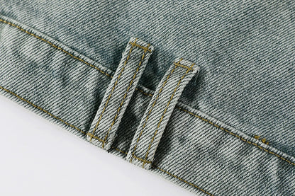 Cropped denim Jacket with Belted Waist