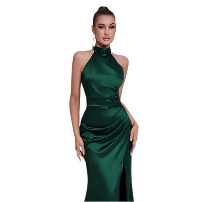 Sleek Halter Neck Tie Satin Dress