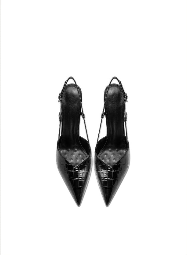 Black Stone Pattern Strappy Stiletto