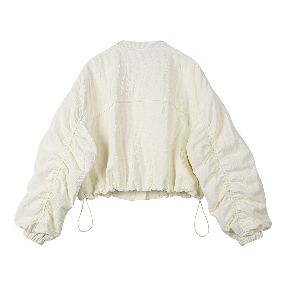 Off White Pleated Baseball Jacket