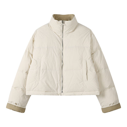 Cropped Puffer Jacket with Contrast Cuffs