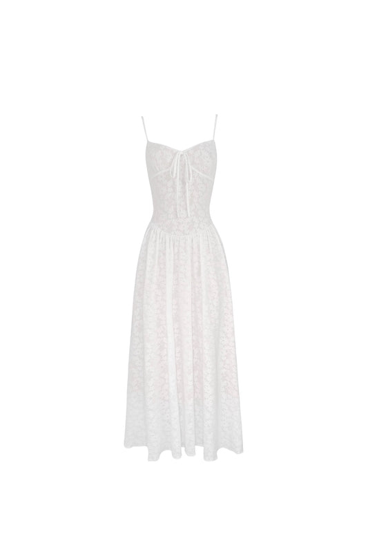 French Lace White Maxi Dress