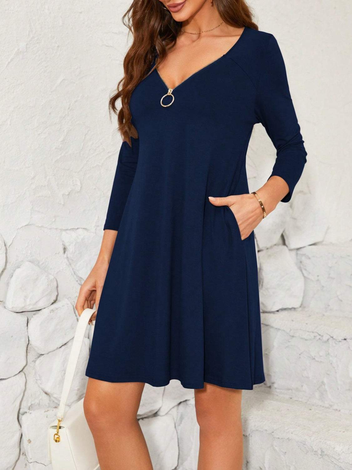 Quarter Zip Long Sleeve Dress - bllue yonders