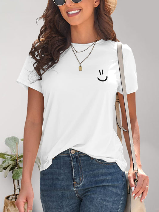 Smile Graphic Round Neck Short Sleeve T-Shirt - blue yonderz