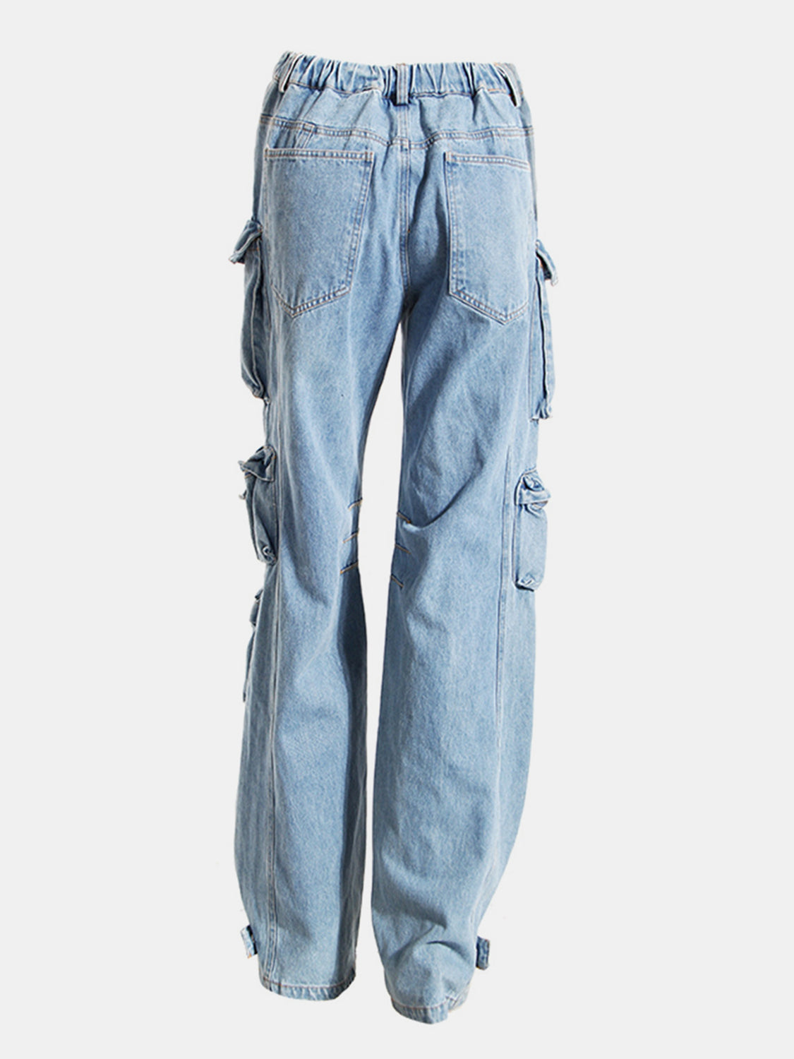 Washed Wide Leg Cargo Jeans - blue yonderz