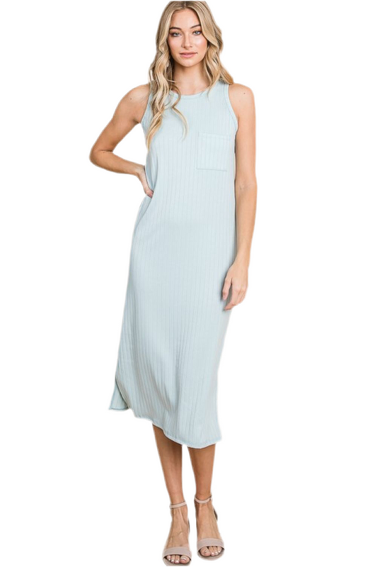 Ribbed Knit Sleeveless Midi Dress