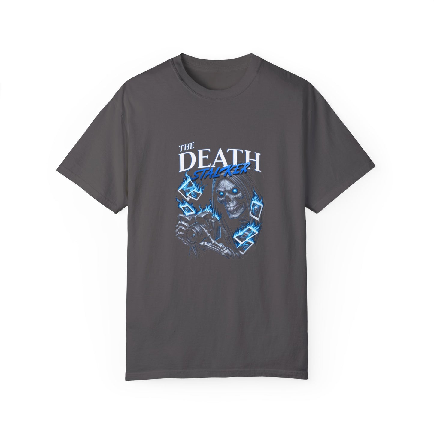 The Death Stalker Graphic T-Shirt with Haunting Blue Accents