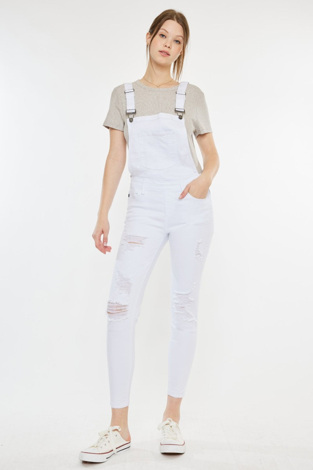 Kancan Distressed Skinny Denim Overalls - blue yonderz