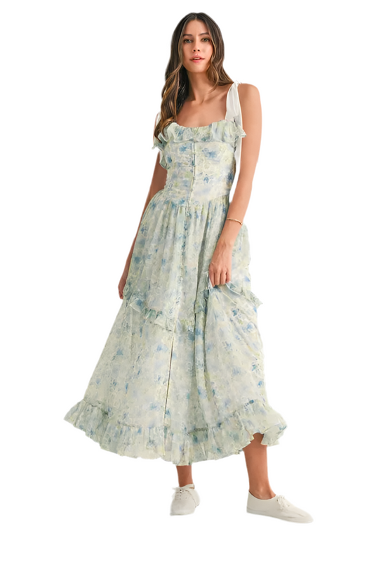 Floral Printed Shoulder Strap Midi Dress