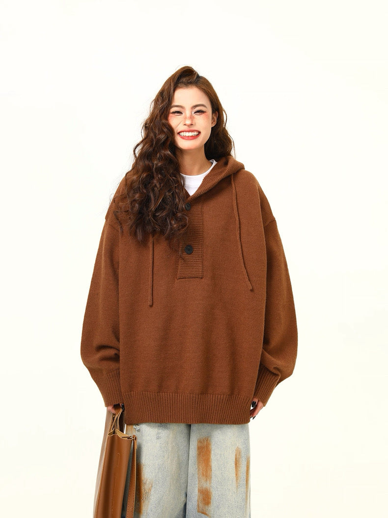 Cozy Oversized Knit Hoodie Pullover