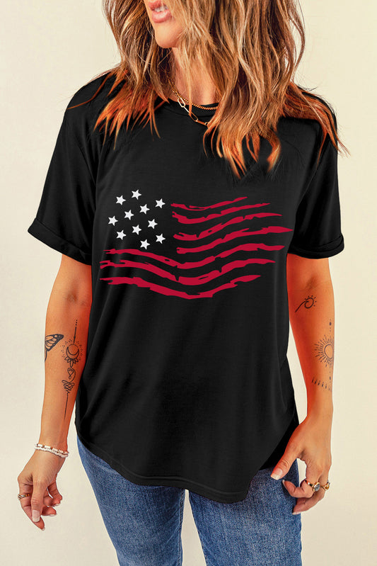 US Flag Round Neck Short Sleeve T-Shirt - blue yonderz