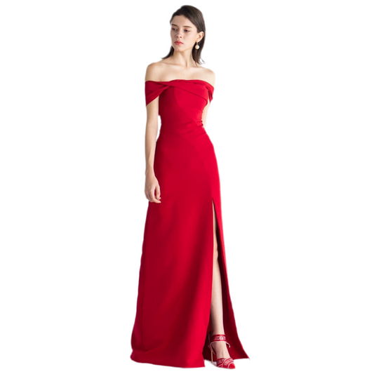 Scarlet Elegance Off-Shoulder Gown