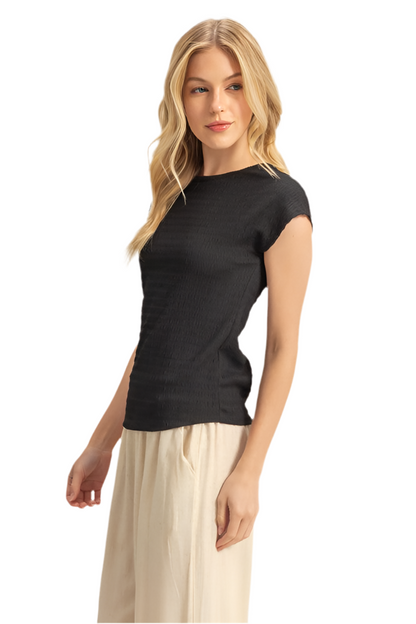 Round Neck Cap Sleeve Knit Top