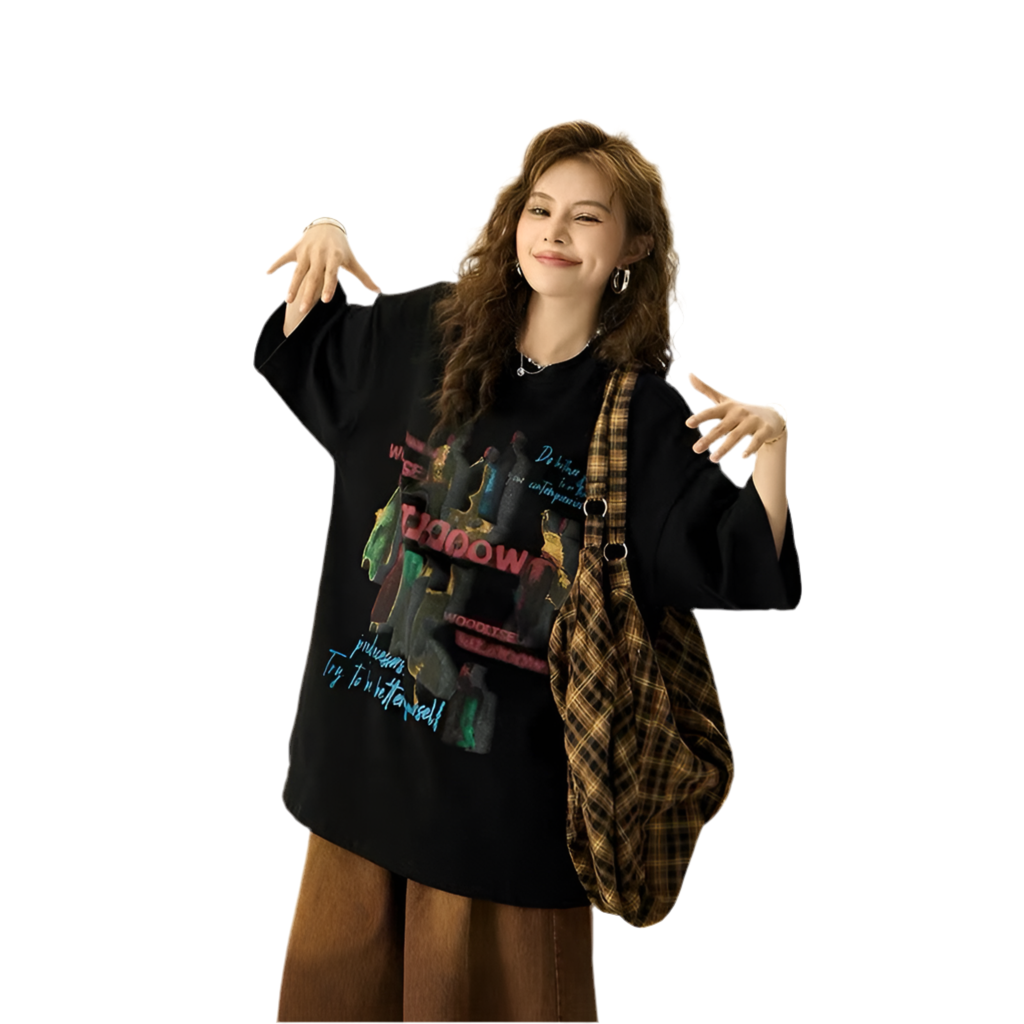 Playful Vintage Print Baggy T-Shirt