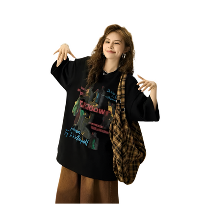 Playful Vintage Print Baggy T-Shirt