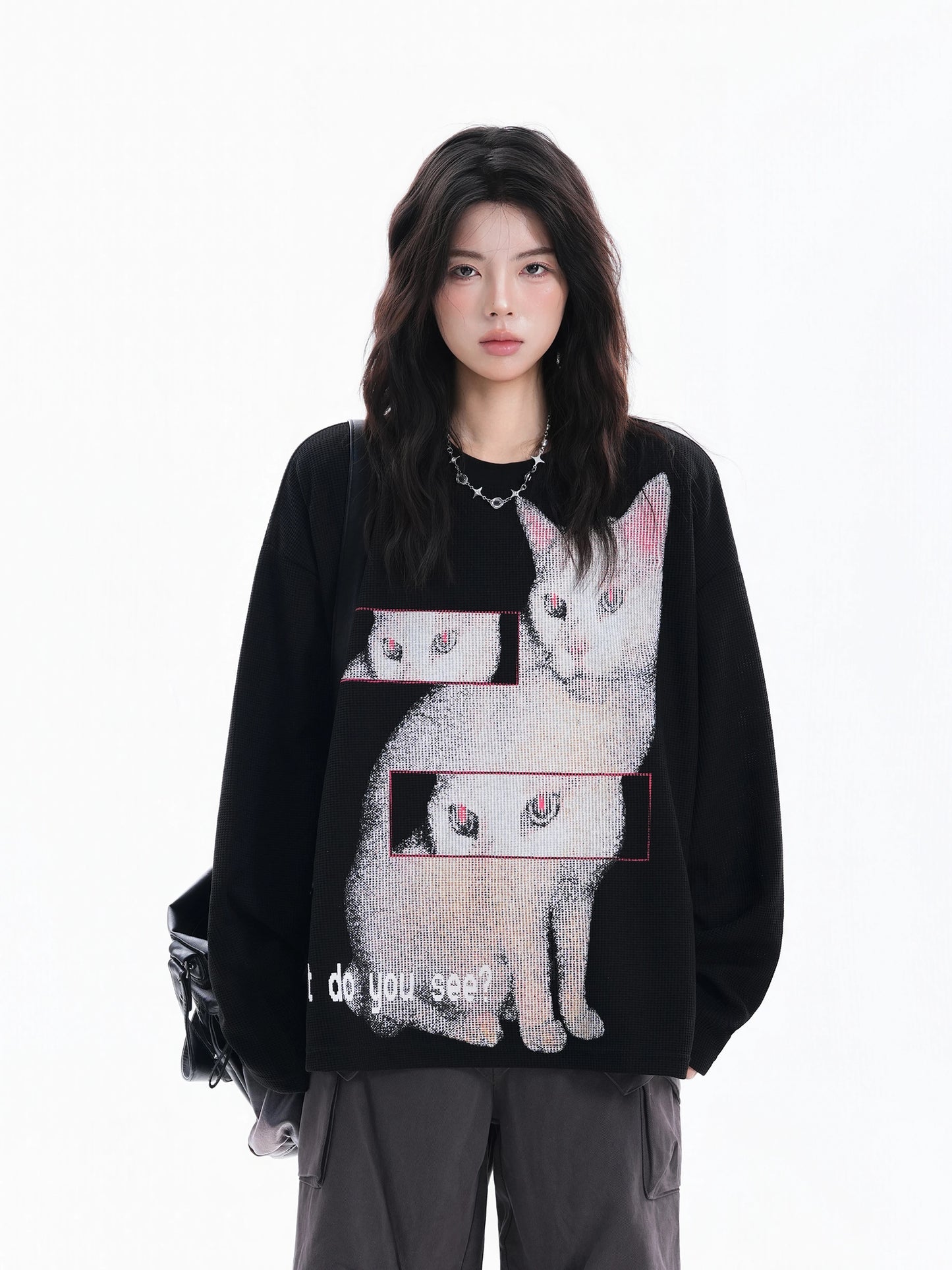 Retro Cat Vibes Oversized Crewneck