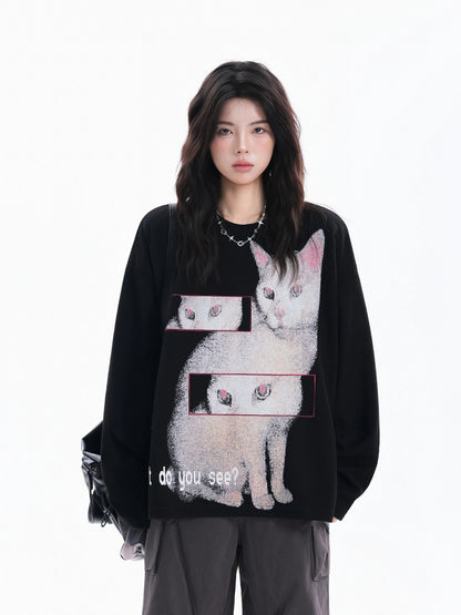 Retro Cat Vibes Oversized Crewneck