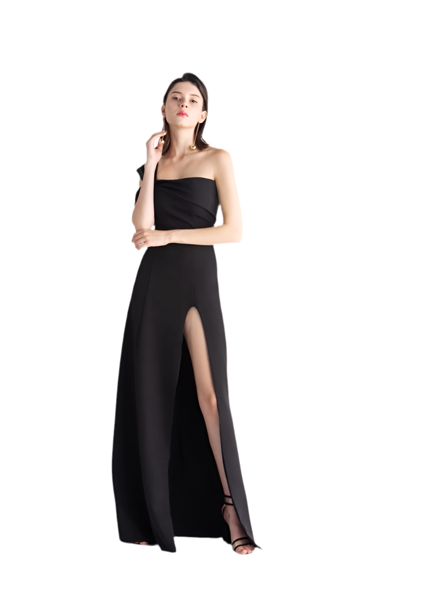 Elegant One-Shoulder Slit Maxi Dress