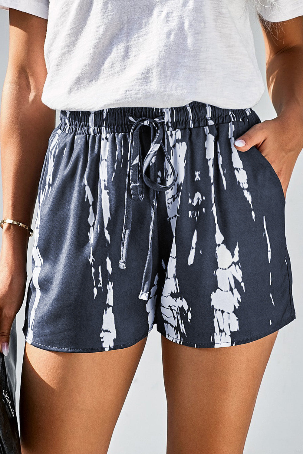 Tie-Dye Drawstring Waist Shorts with Pockets - blue yonderz