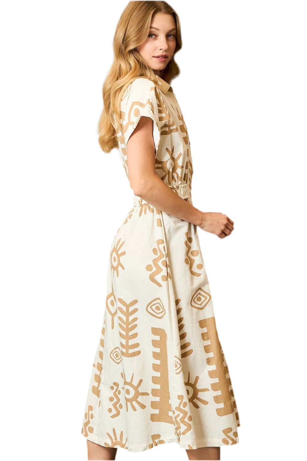 Print Elastic Waist Midi Dress