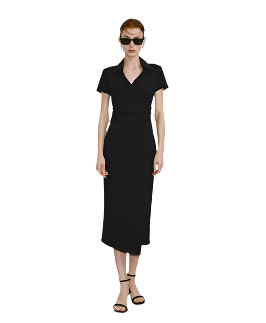 Waist-Defining Pleated Midi Dress