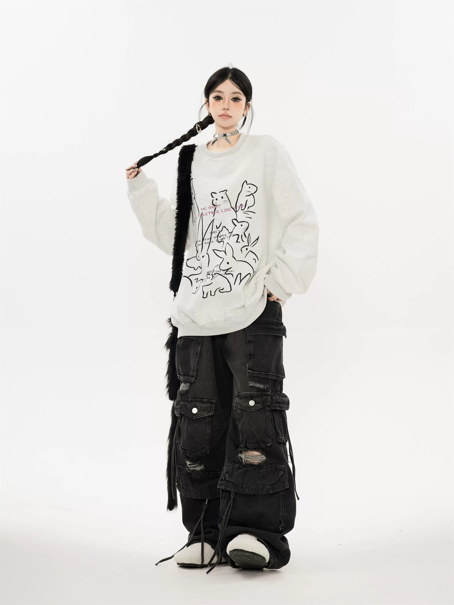 Unisex Multi-Pocket Ripped Cargo Pants